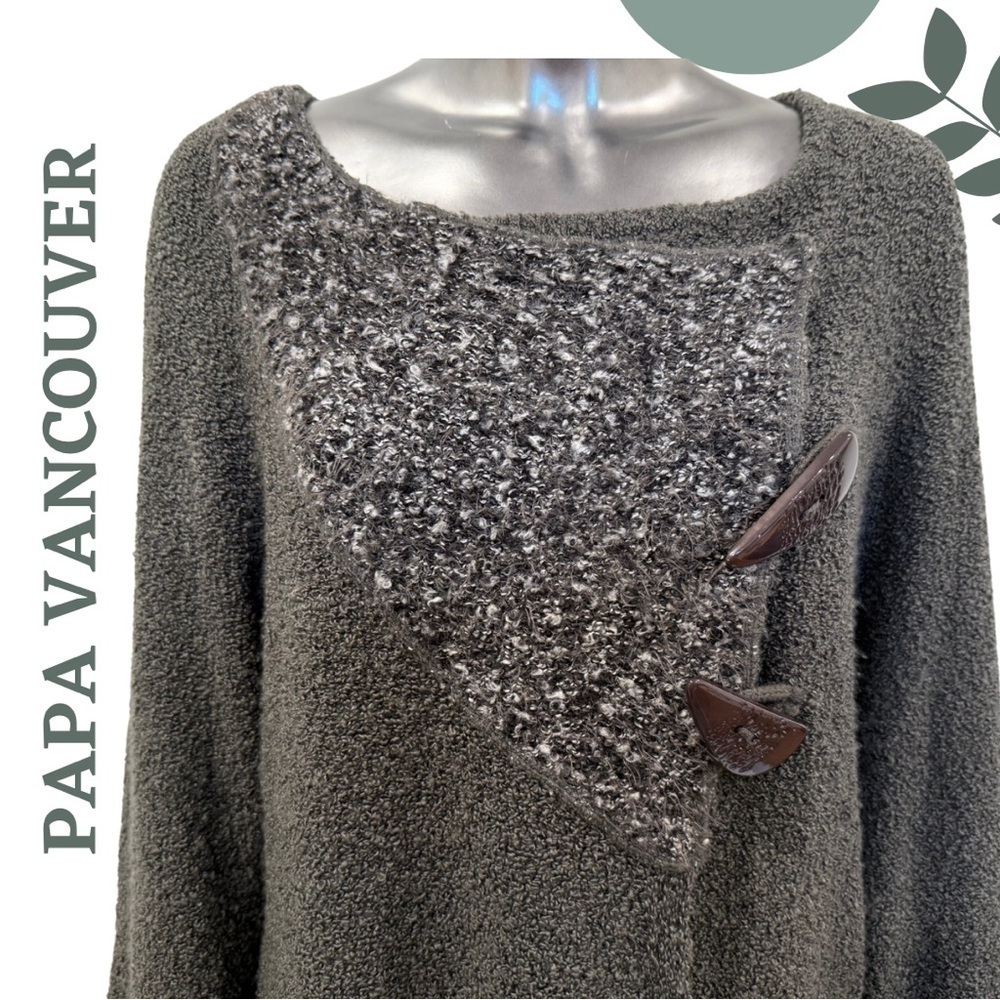 Papa Vancouver Asymmetrical Toggle Closure Boucle Knit Sweater Textured Knit - Picture 4 of 9